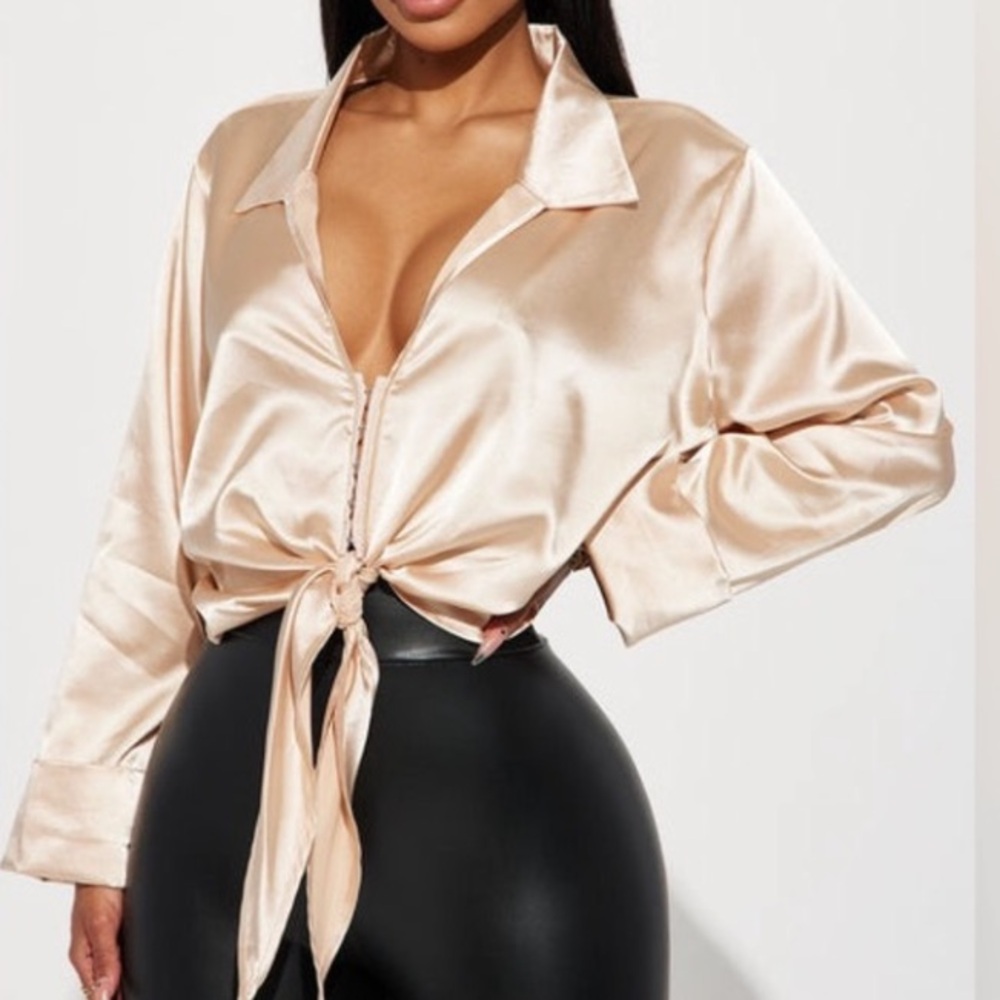 🟠NWT Dinner Party Satin Blouse Top - Champagne 1X